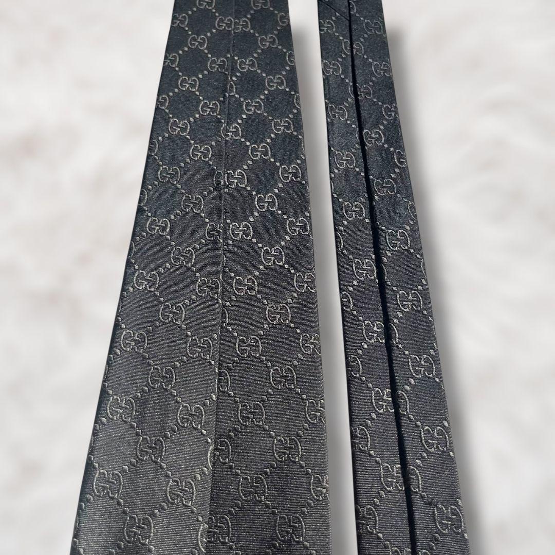 未使用級】GUCCI グッチ ネクタイ GG柄 チャコールグレー