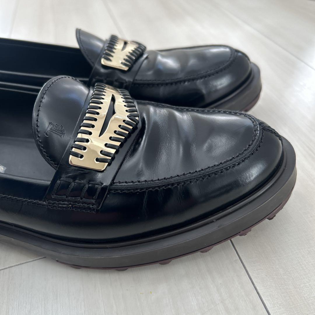 【美品】　トッズ　ブラックレザー　ローファー　厚底　黒　スリッポン