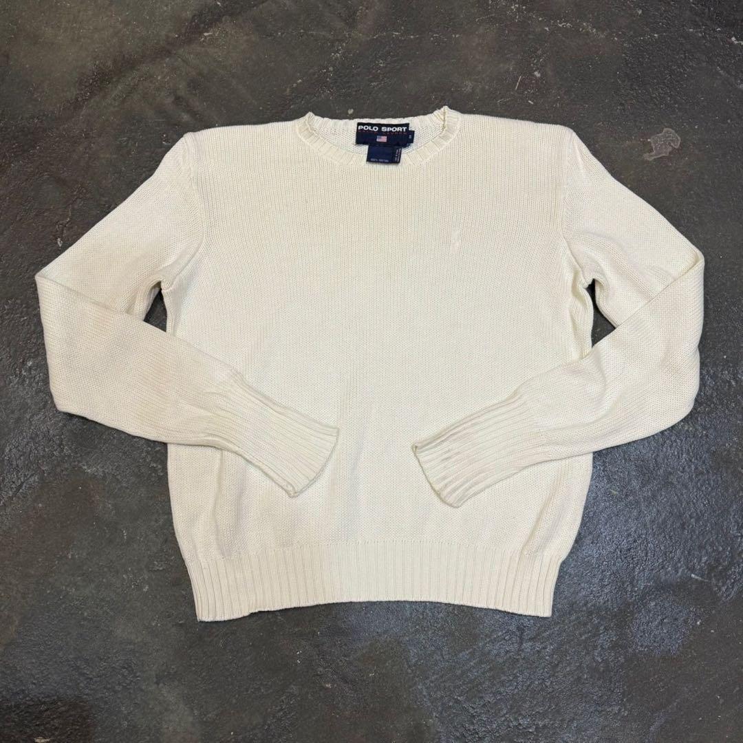 ★90s POLO SPORT コットンニット クルーネック S アイボリー