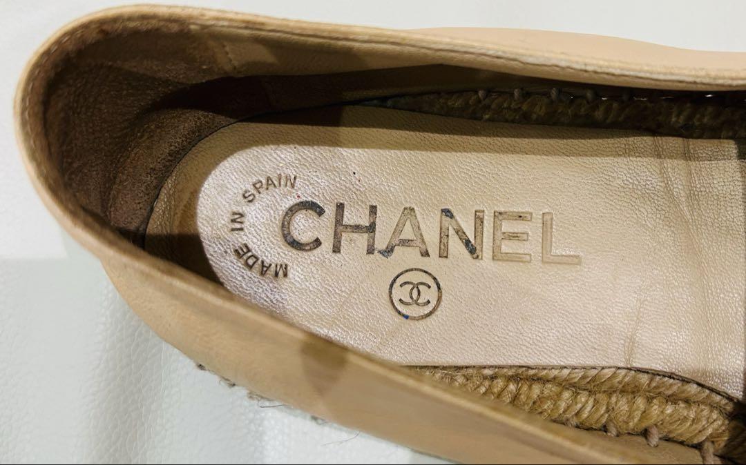 CHANEL ベージュ エスパドリーユ 黒 39 24.5 cm スニーカー
