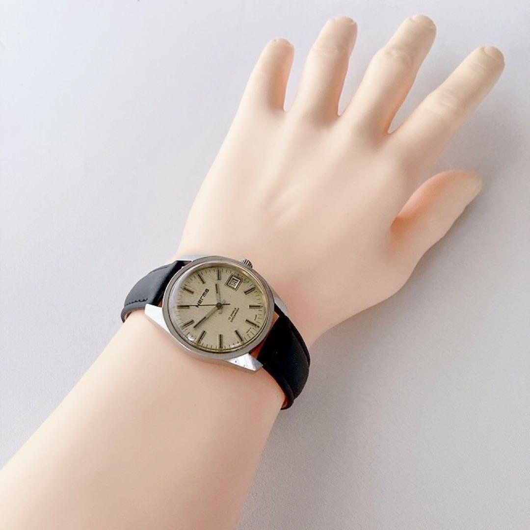 ビンテージ　フランス製　Herma 17石　メンズ手巻き腕時計　稼動品　♪