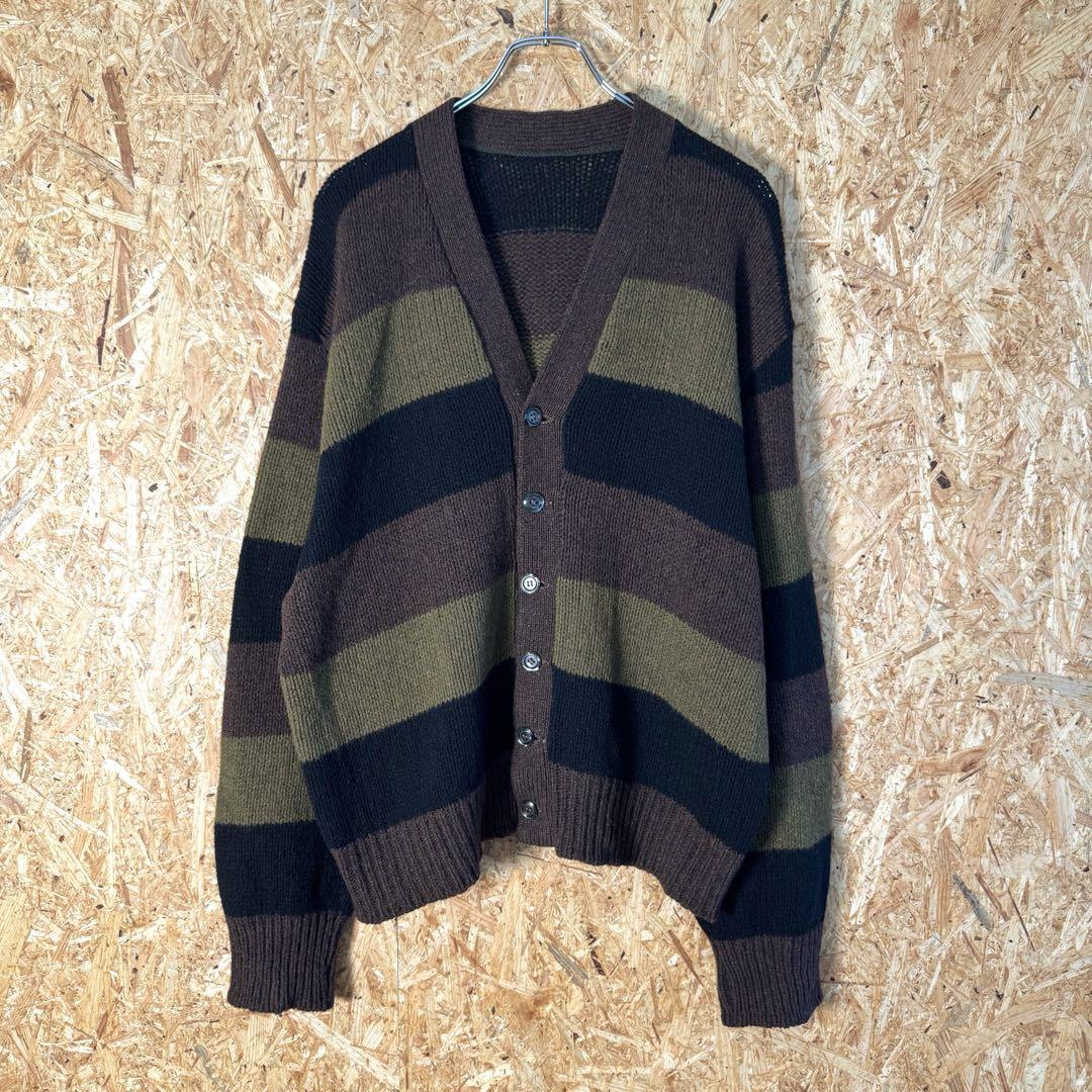 トップス 60s vintage wool border knit cardigan L