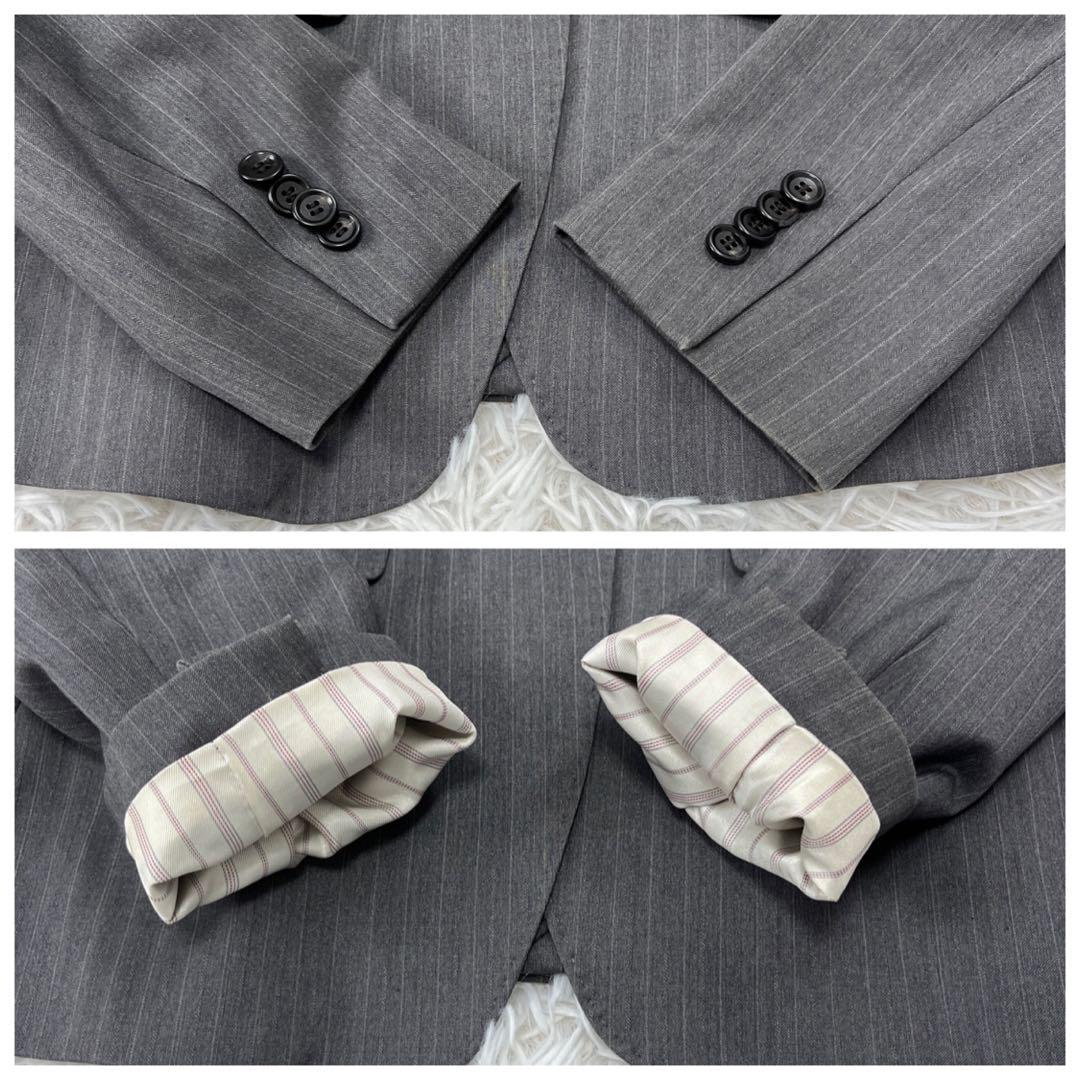 美品✨組曲 セットアップ スーツ パンツ 背抜き グレー ストライプ 3
