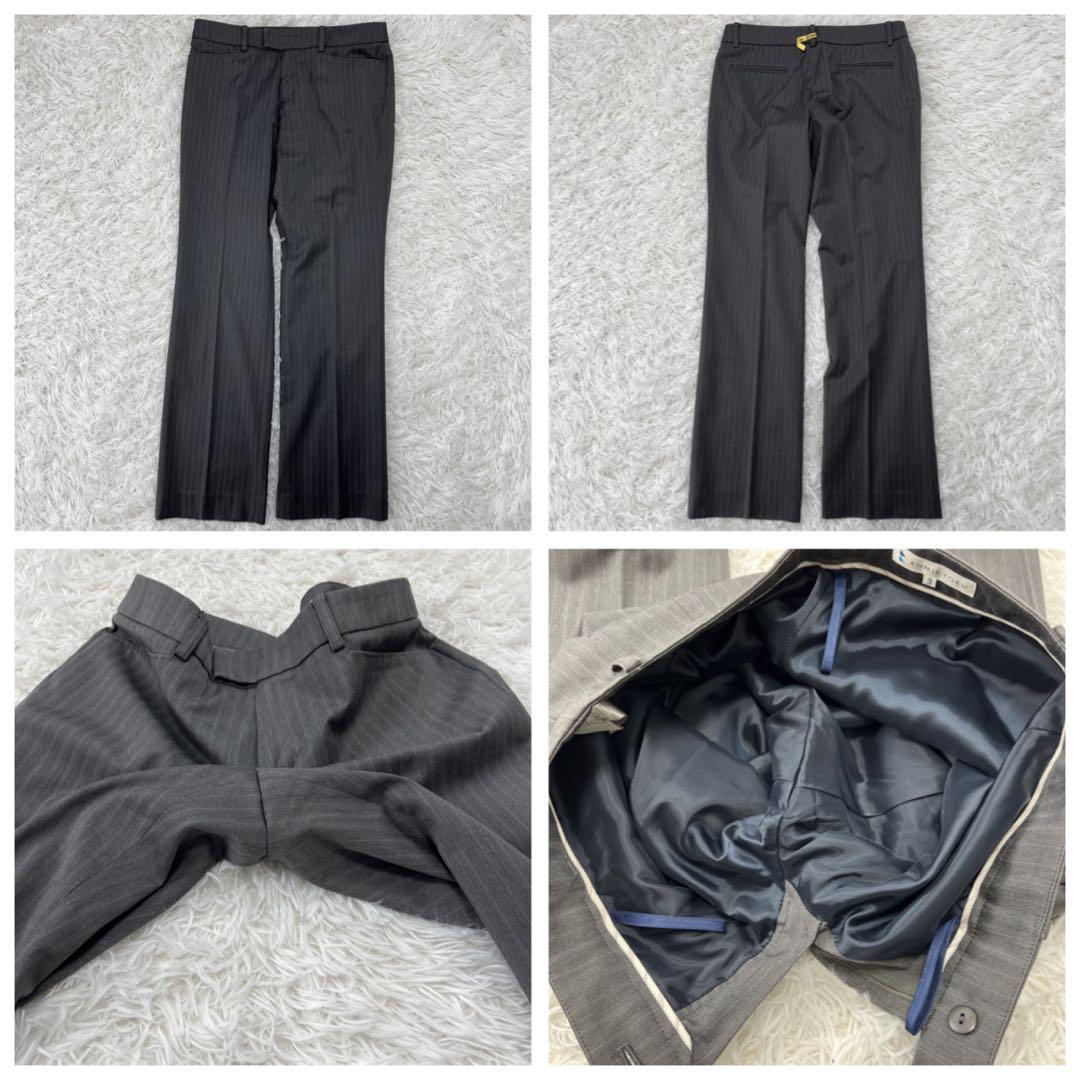 美品✨組曲 セットアップ スーツ パンツ 背抜き グレー ストライプ 3