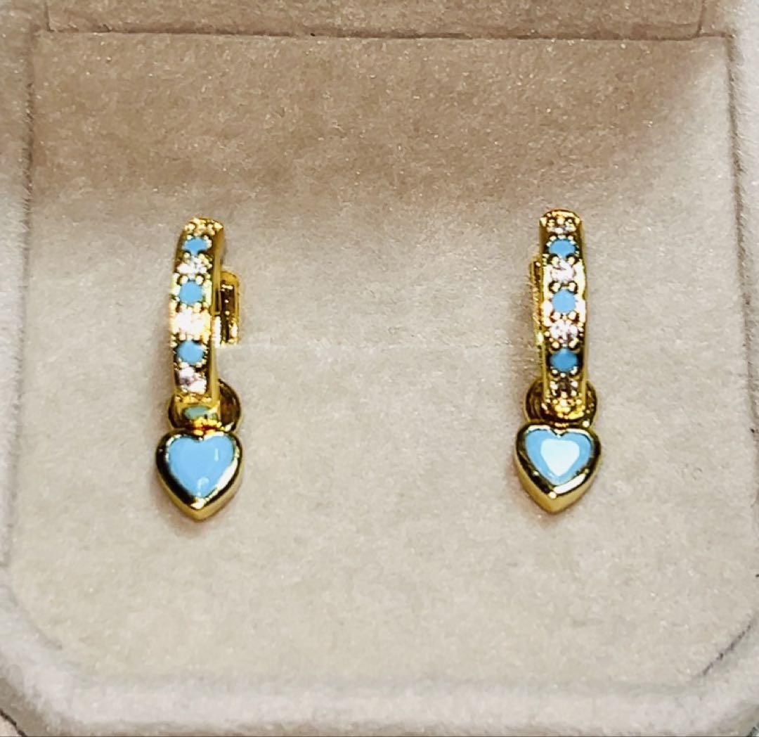 匿名発送　18k ターコイズ＆ダイヤモンド　フープピアス　最高品質s925 新品