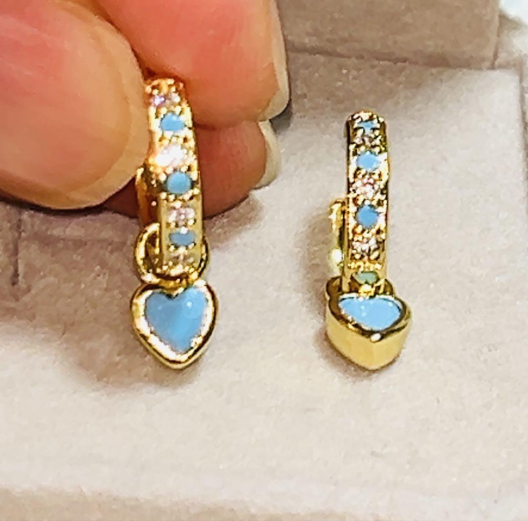 匿名発送　18k ターコイズ＆ダイヤモンド　フープピアス　最高品質s925 新品