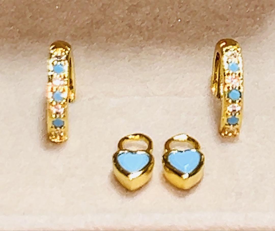 匿名発送　18k ターコイズ＆ダイヤモンド　フープピアス　最高品質s925 新品