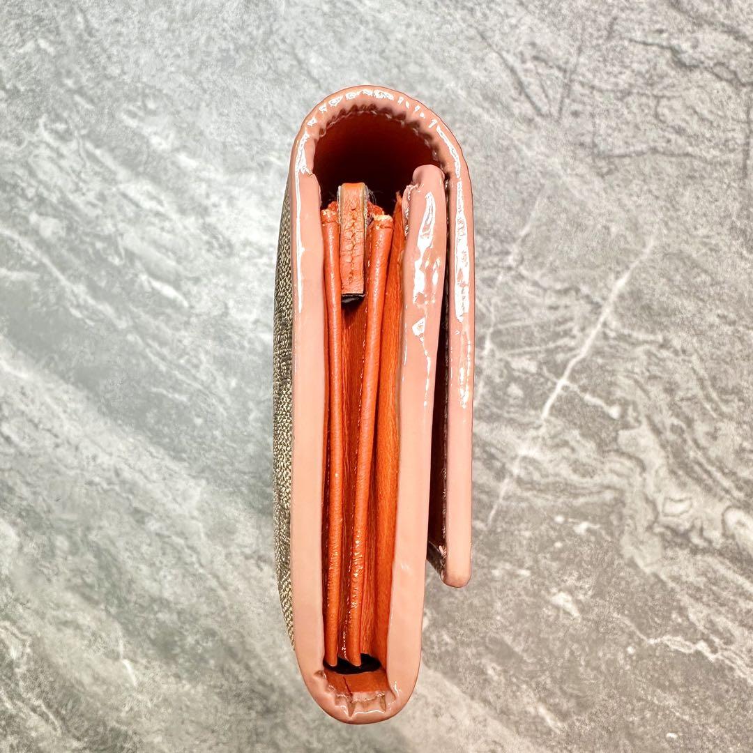 【美品】GUCCI グッチ　GGパターン ベージュ ピンク リボン　長財布