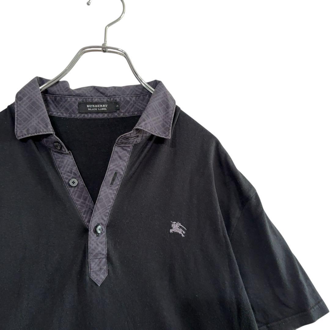 【Lsize】バーバリーブラックレーベル　半袖シャツ　ポロシャツ　黒　ノバチェク Lsize】バーバリーブラックレーベル 半袖シャツ ポロシャツ 黒