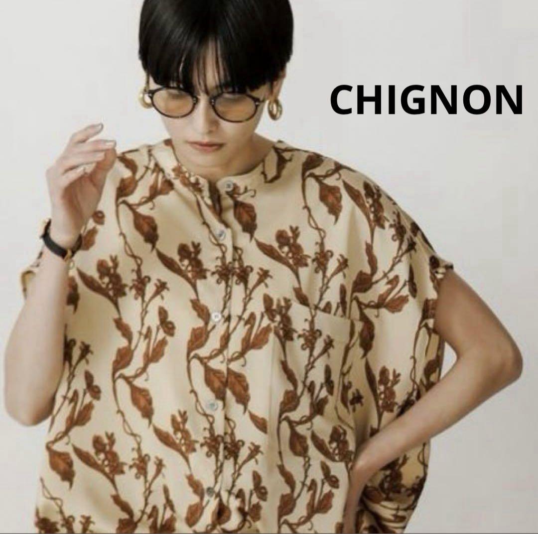 CHIGNON シニヨン vintage柄フレンチスリーブSシャツ ベージュ