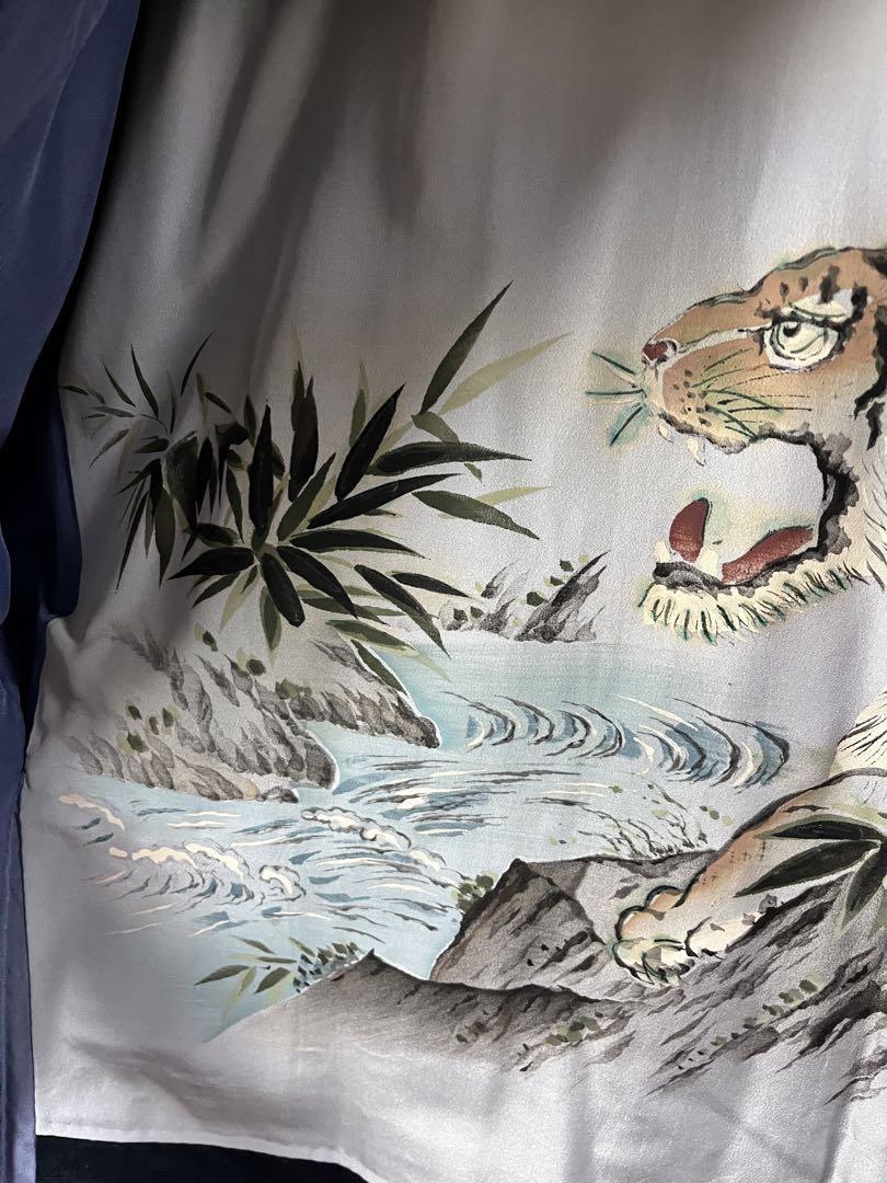 メンズ　髭紬　羽織　笹に虎　着物