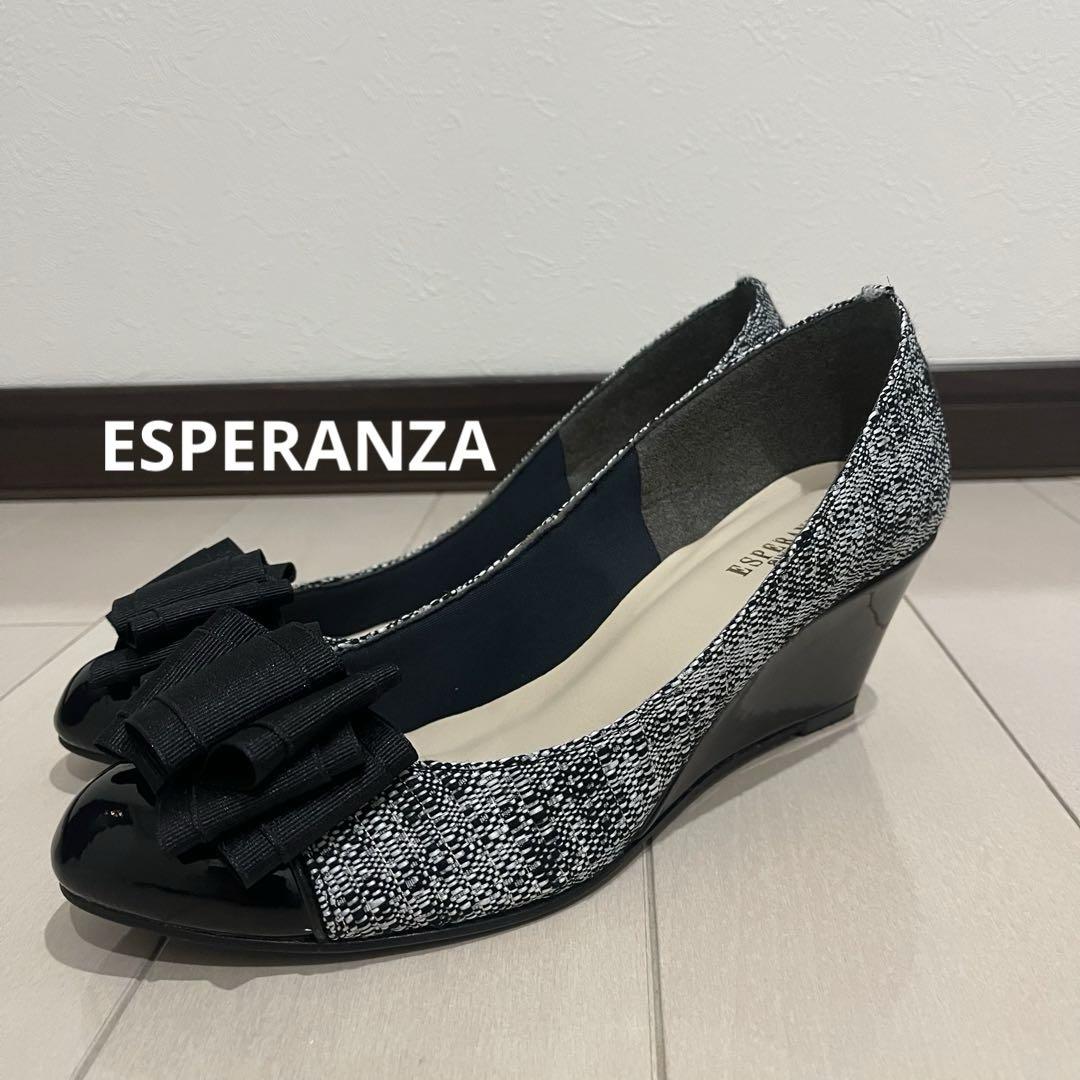 美品 ESPERANZA エスペランサ パンプス ウェッジソール リボン 靴