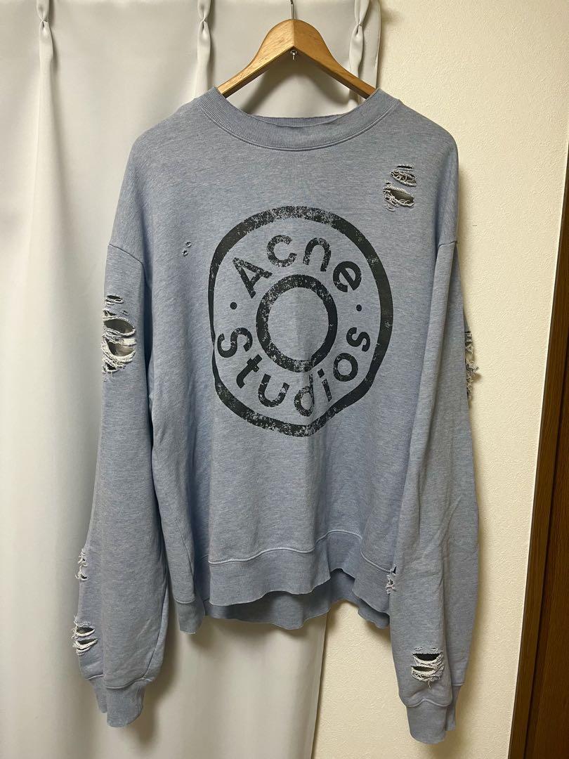 Acne Studios ロゴプリントダメージ加工セーター ブルー
