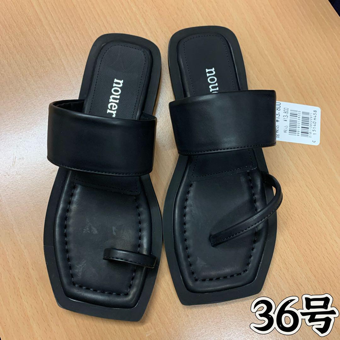 nouer ブラック トングサンダル36 値下げお得　黒(16)かわいい　牛革靴