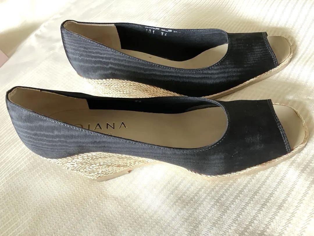 美品 】DIANA ダイアナ パンプス 黒 オープントゥ / ウエッジ 23