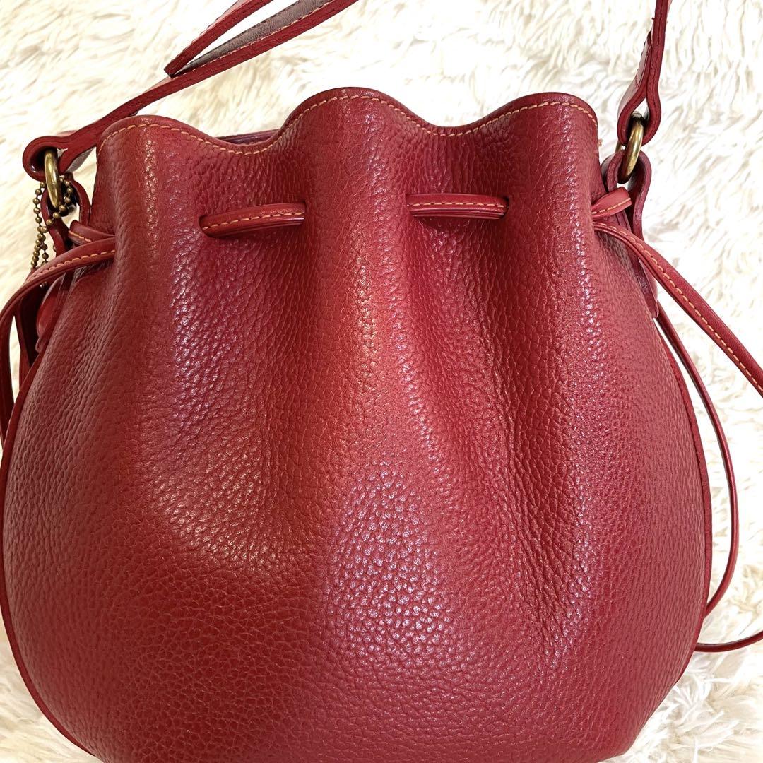 USA製 COACH オールド コーチ 巾着 レザー ショルダーバッグ 赤