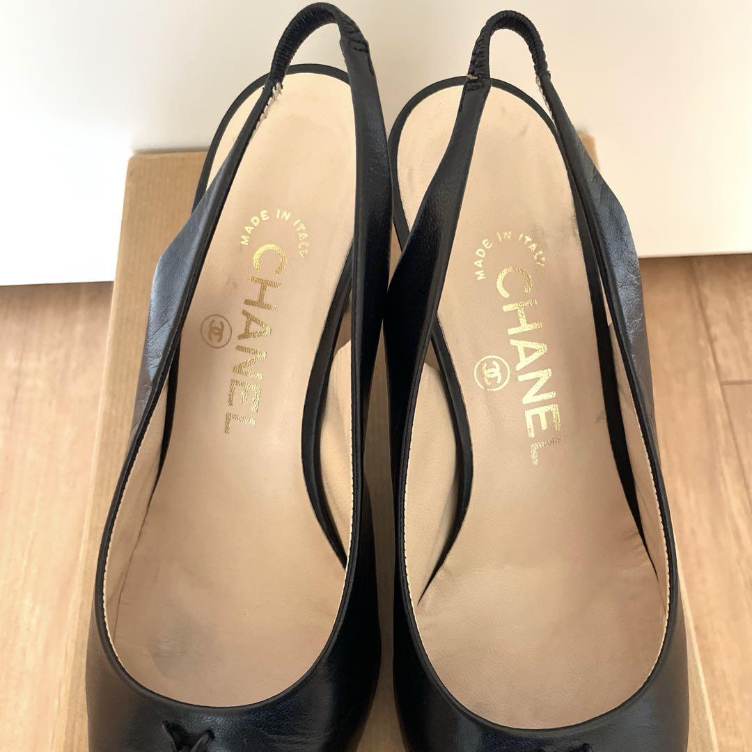 美品☆CHANEL ブラック スリングバック シューズ23.5センチ