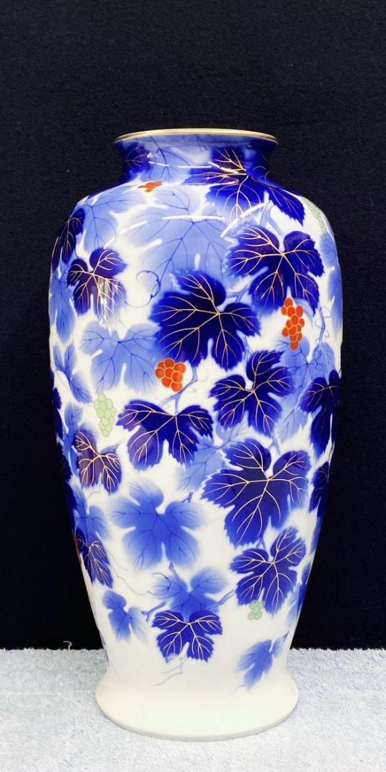 深川製 色絵大花瓶 葡萄図案 時代物 古玩 工芸品 日本の陶芸