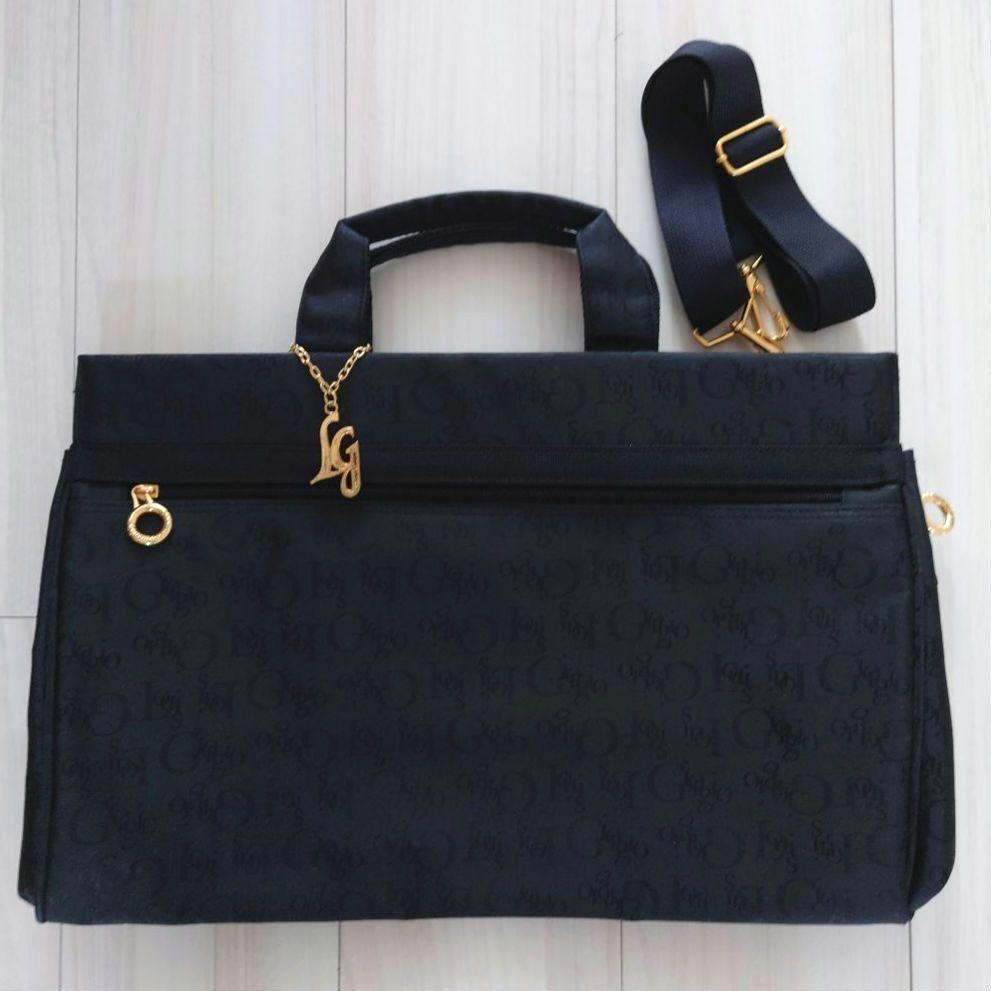 【美品】ルイジョルジオ　ブラックナイロンボストンバッグ　斜め掛け　2way