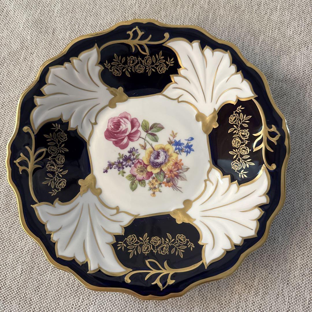 ワイマール WEIMAR 金彩コバルトブルー フラワー プレート4枚