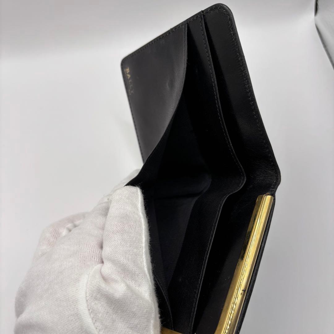 BALLY 二つ折り財布　ブラック　レザー　ゴールド　B ロゴ　薄型　ミニ