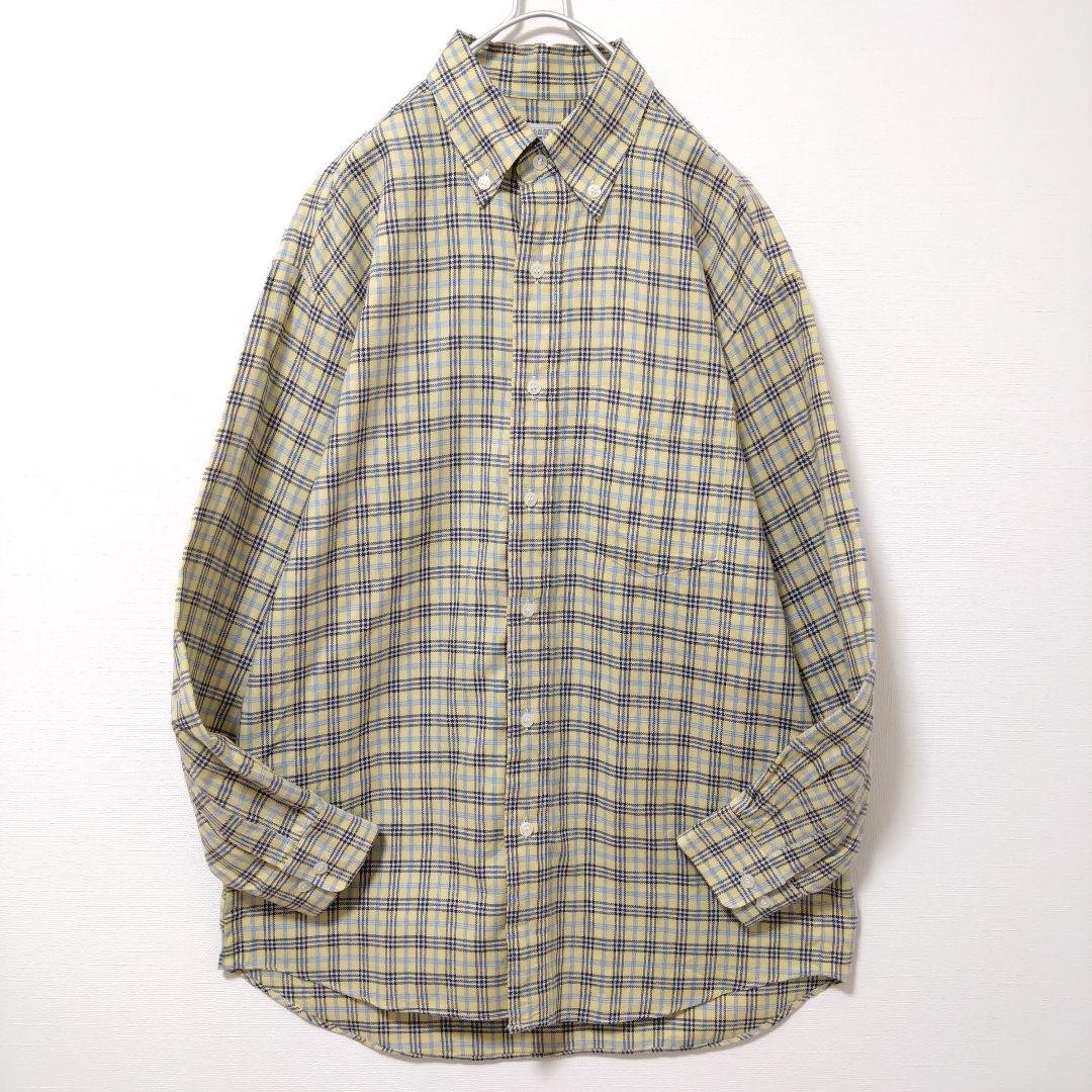 【MASSIMO DINI】長袖　シャツ　メンズ　古着　チェック　黄色　イエロー