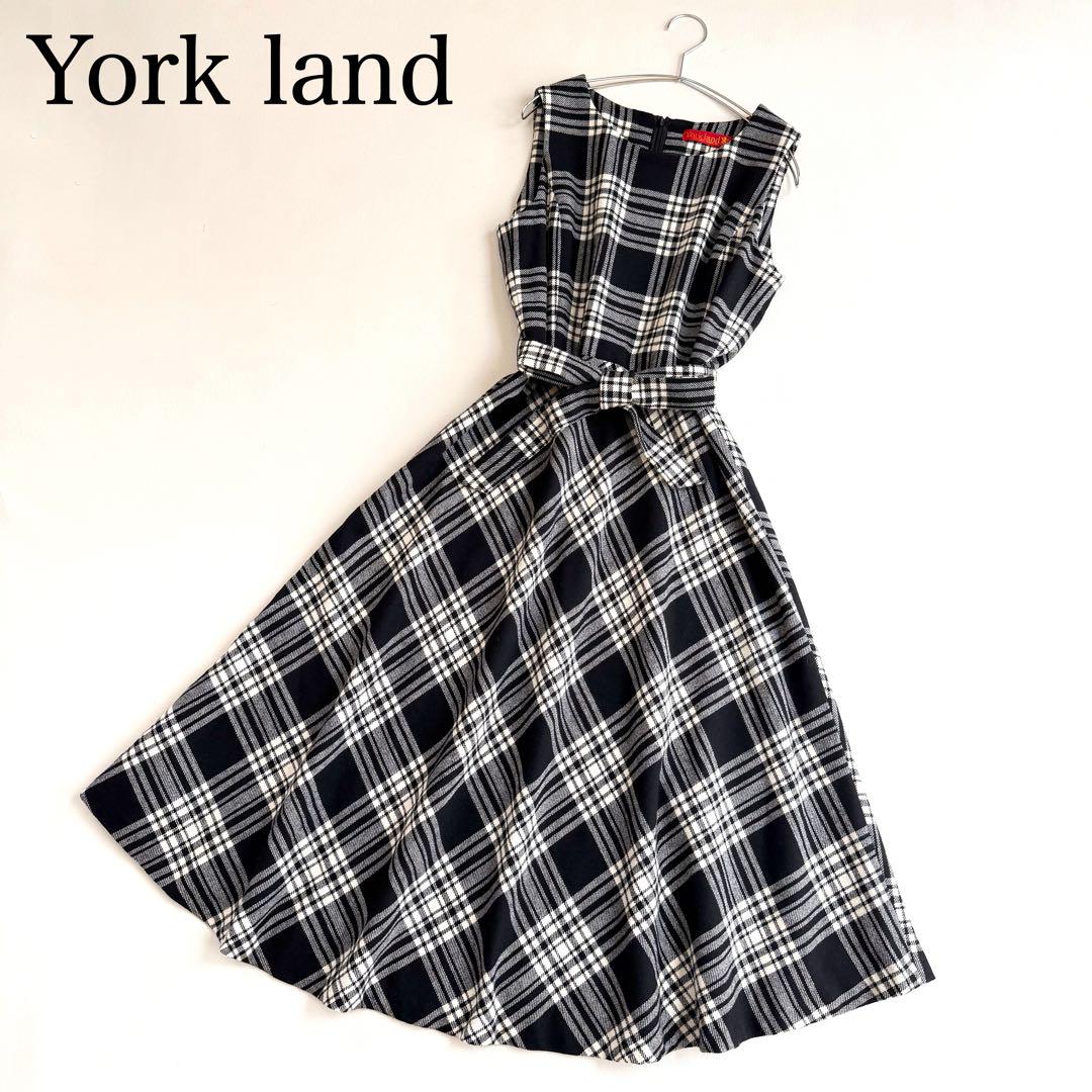 ★最終お値下げ★York land ヨークランド ワンピース チェック ヨークランド】チェック柄フレアワンピース(L)ウール ベルト