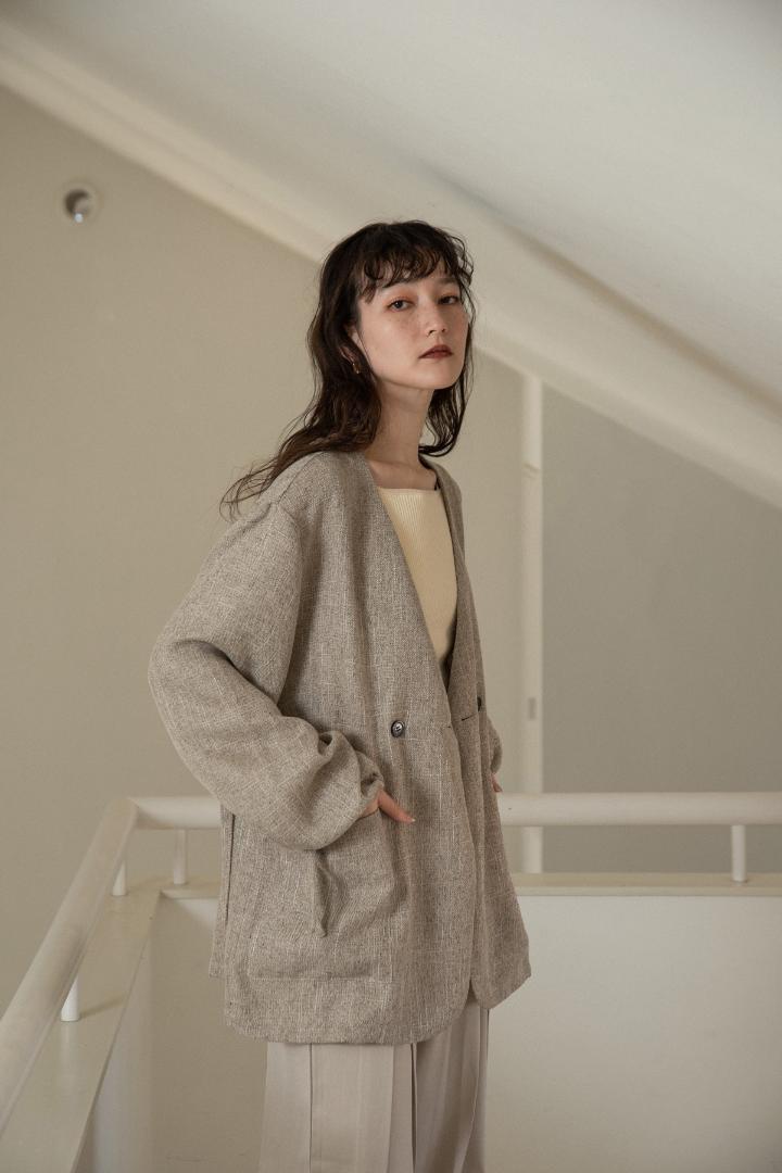 期間限定のお買い得商品 新品 Beige jacket tweed ribbon cuff lawgy ジャケット・アウター