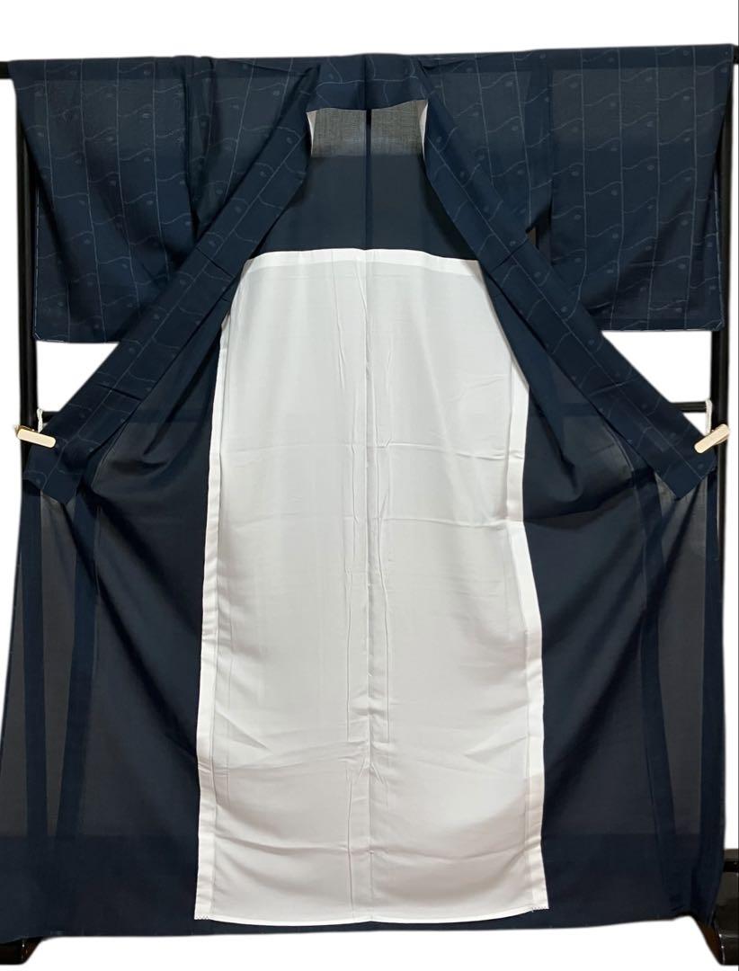 洗える夏着物 きもの英 ポリエステル 小紋 紗紬風 縞格子 未使用