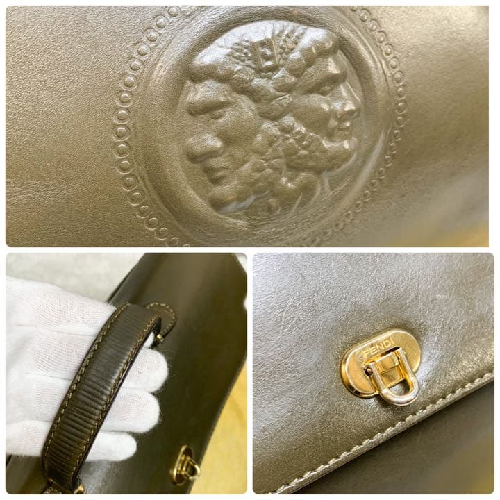 希少 フェンディ 2way ショルダーバッグ ヤヌス神 ガンチーニ カーキ