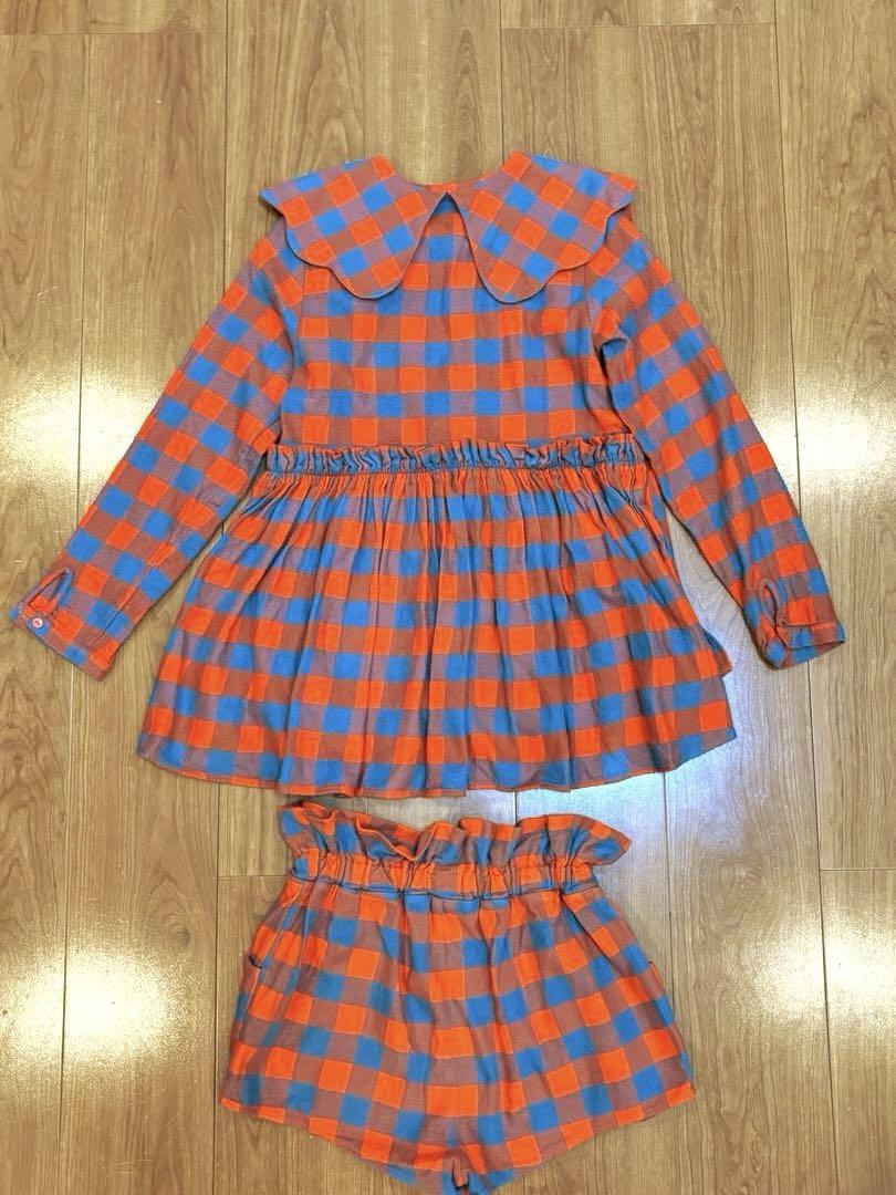 【WOLF&RITA】チェックのセットアップ　オレンジ系赤✖️グレー size12