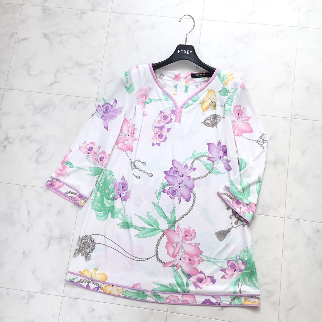 近年美品　LEONARD レオナール　カンカン　ストレッチ　チュニック