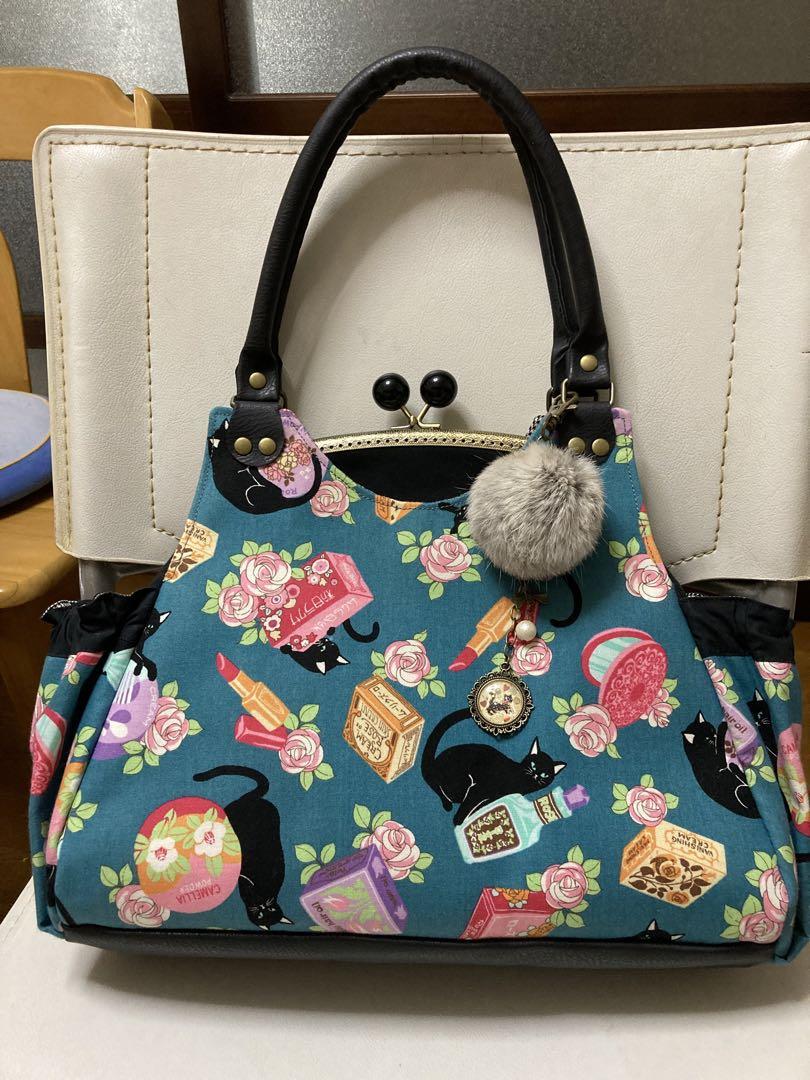 ハンドメイド　黒猫　レトロ　がまぐち　バッグ