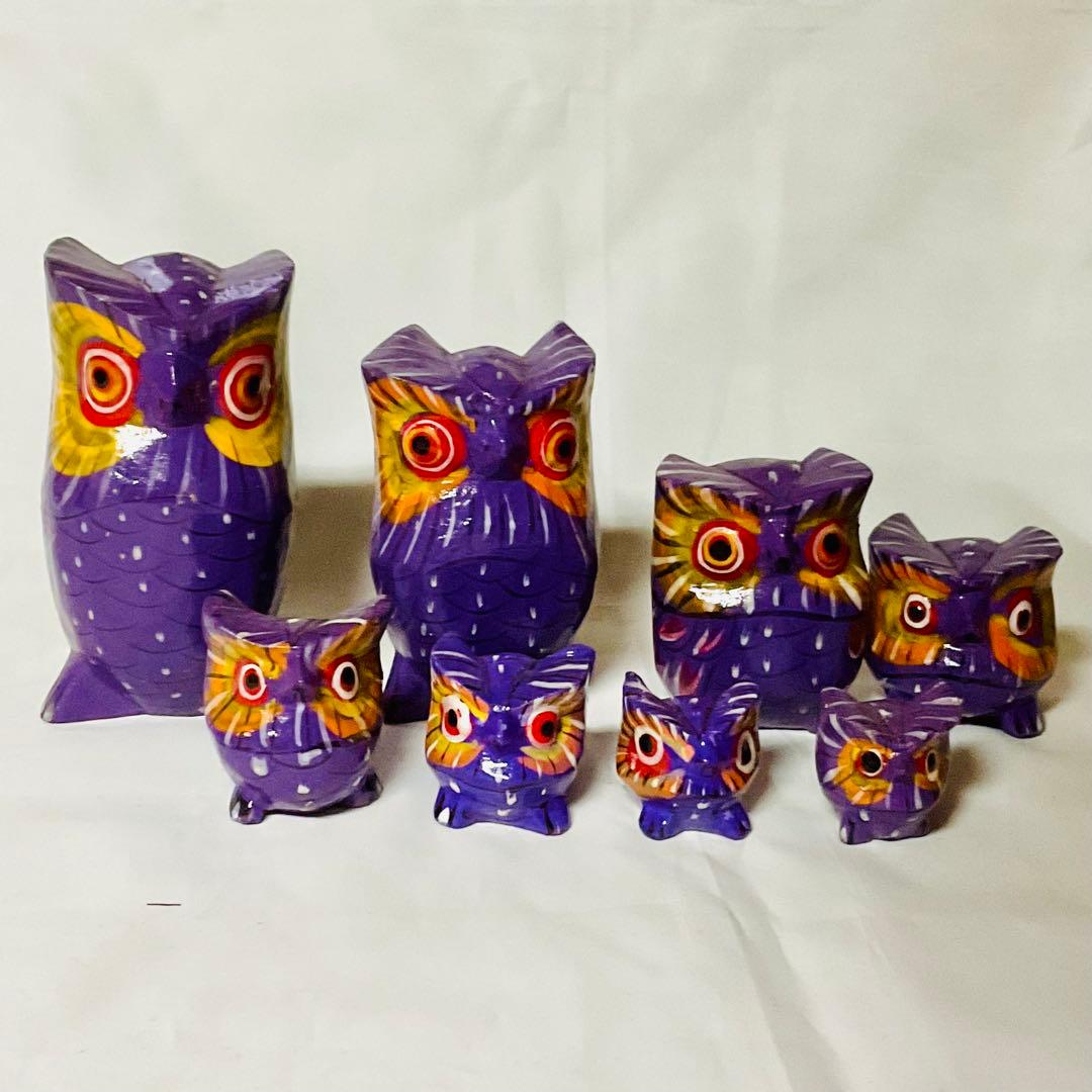 フクロウ ヴィンテージ インドネシア 木彫り 手彫り 置物 縁起物 フクロウ ヴィンテージ インドネシア 木彫 手彫り 置物 縁起物