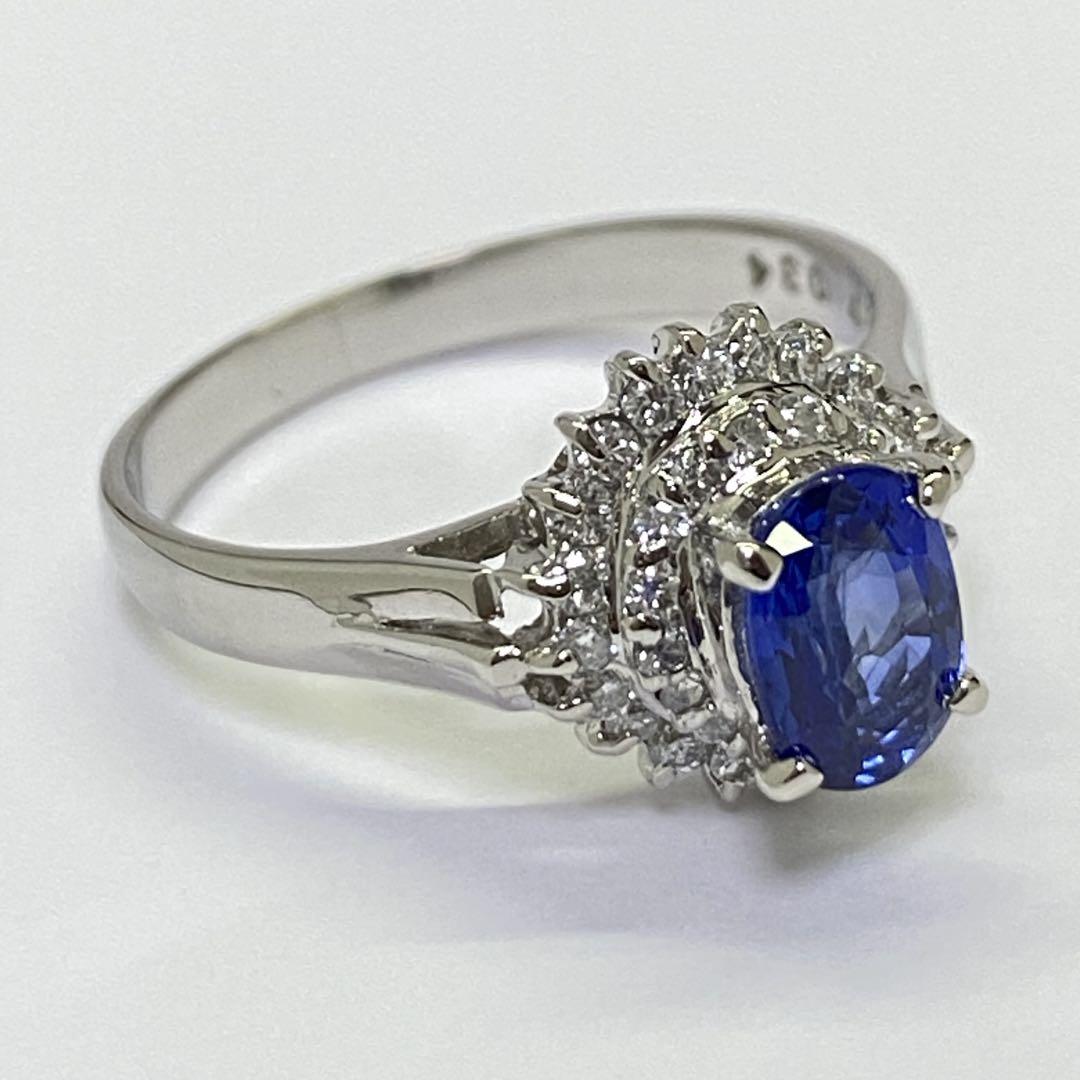 Pt900　天然サファイヤリング　S0.97ct　鑑別書付き　ダイヤモンド入り Pt900 天然サファイヤリング S0.97ct 鑑別書付き ダイヤモンド入り