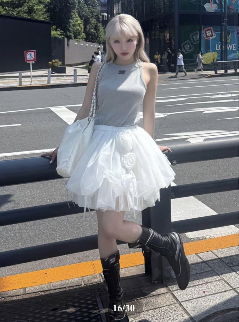 スカート Treat urself Rose motif ribbontulleskirt