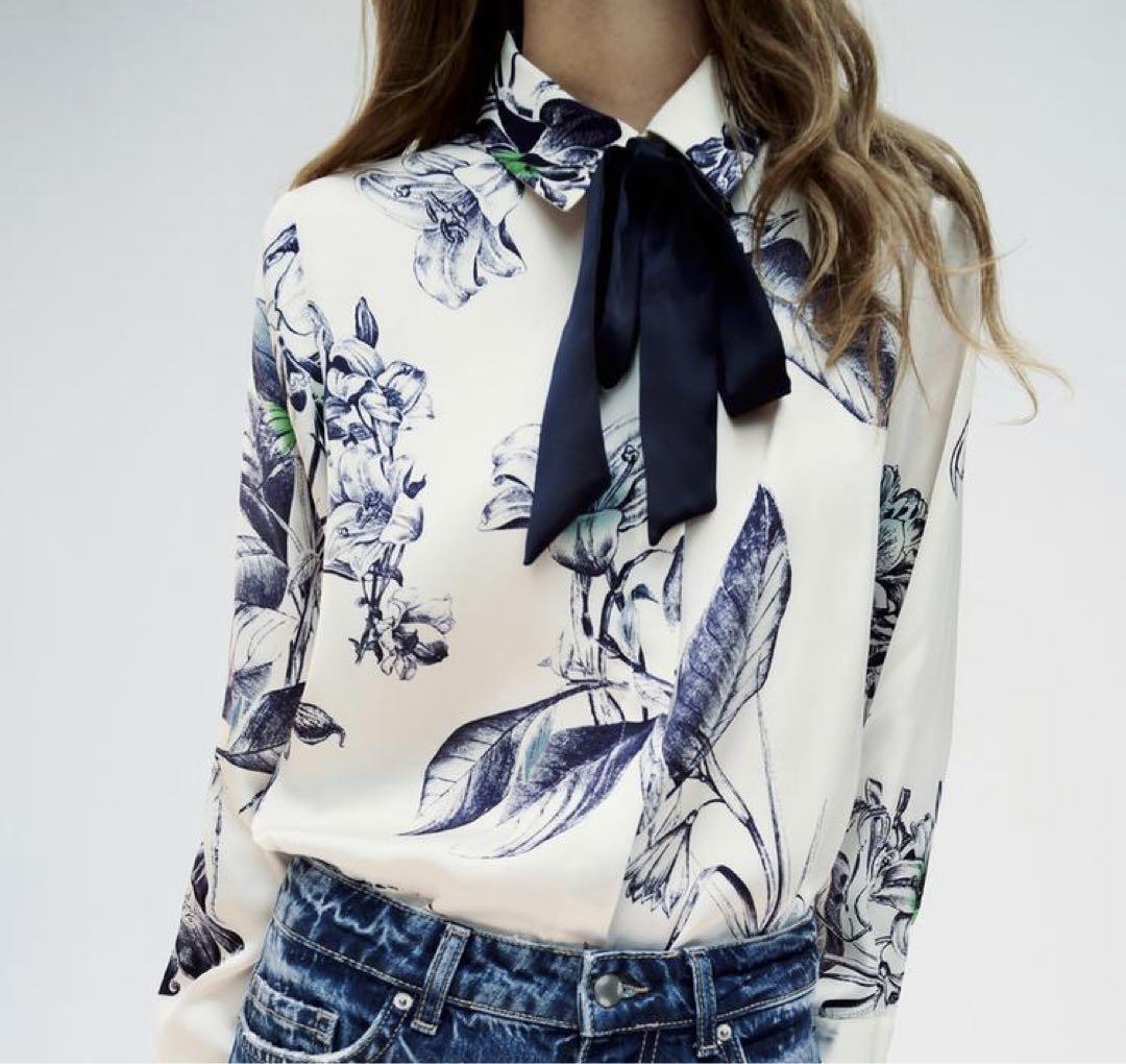 福袋 リボン付きプリント柄シャツ メルカリ - ボウタイ ザラ ZARA トップス