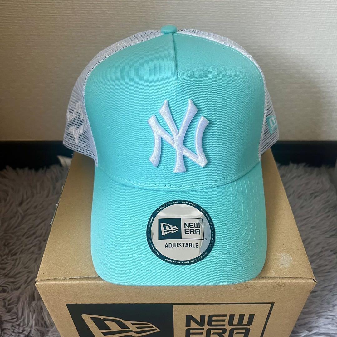 【最終価格】 NewEra キャップ　ティファニーブルー　NY ダメージ加工 ニューエラ A-Frame キャップ ティファニー！ブルー NY メッシュ