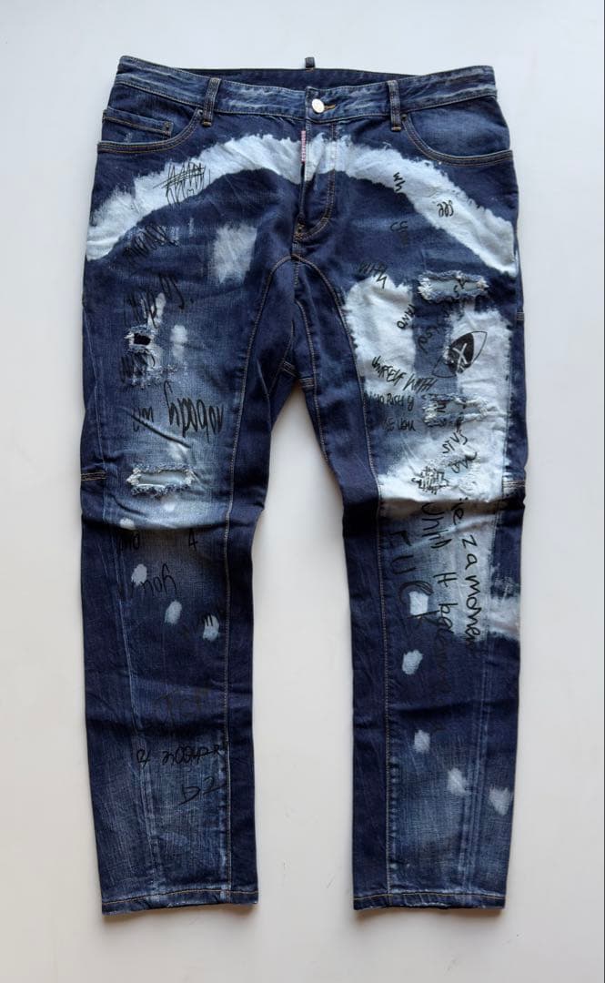 dsquared 2スキニーデニム ダークブルー ペイント加工52