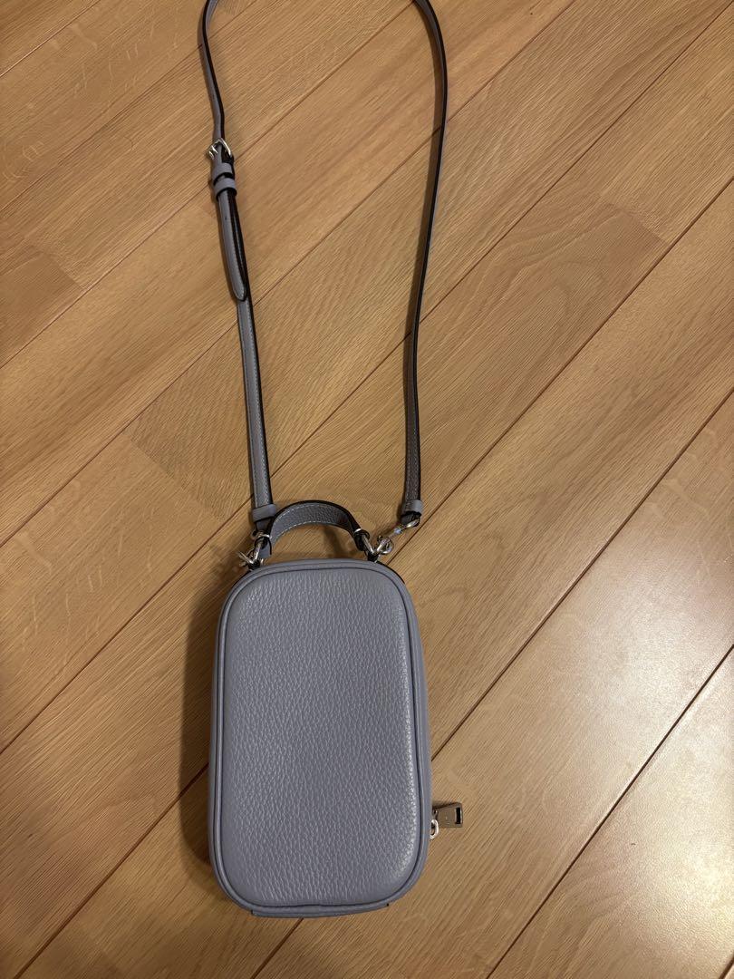 美品】coach コーチ スマホショルダーバッグ ブルーグレー 本革