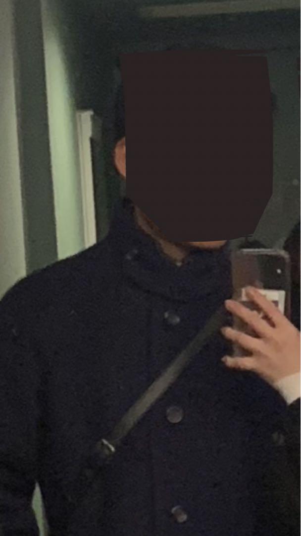 ネイビー ウールコート ボタン付き ロング　チンストラップ　さわむく