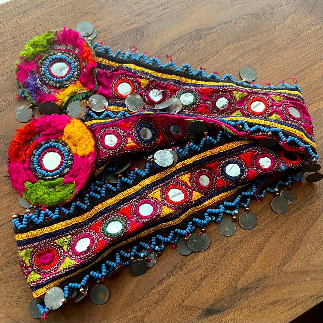 ビンテージ！アフガニスタン◎ミラーワーク 古布ロング アフガンベルト