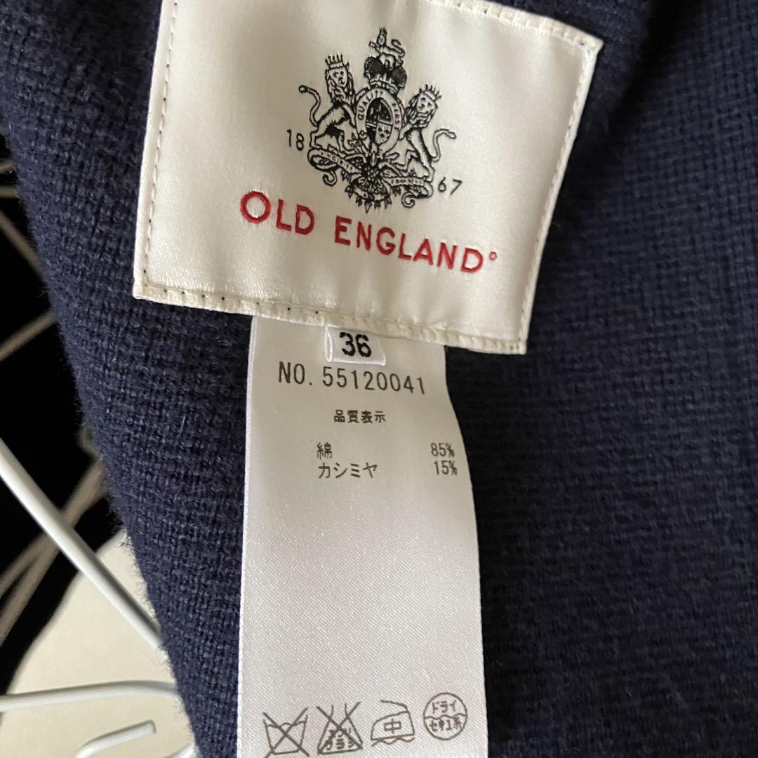 OLD ENGLAND 　カシミヤ混　36　紺色ニットジャケット　ネイビー OLD ENGLAND カシミヤ混 36 紺色ニットジャケット ネイビー