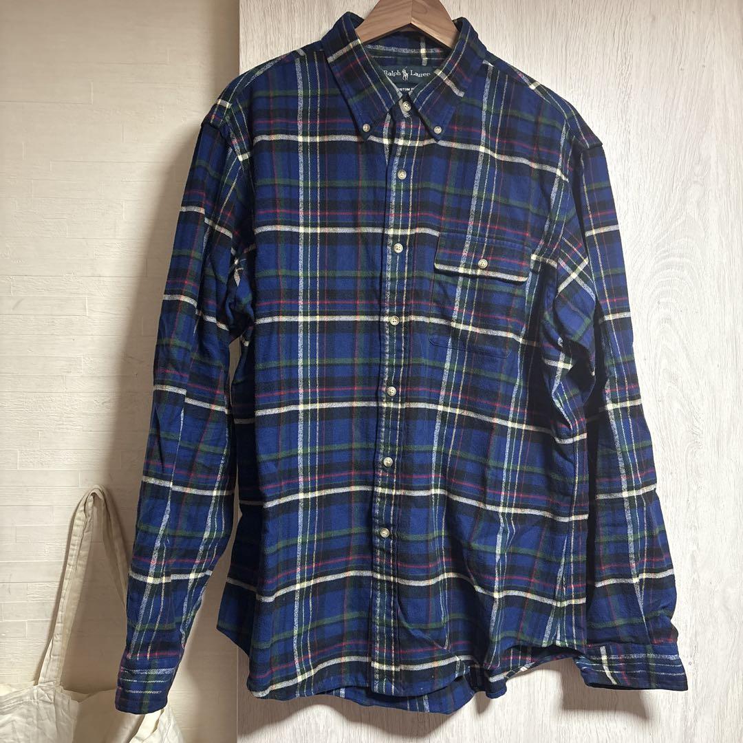 90's RL ラルフローレン ネイビー チェック柄 ネルシャツ