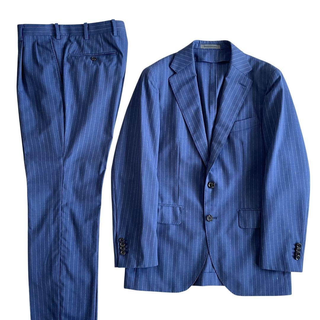 超美品》HILTON ヒルトン スーツ セットアップ シルク混 青系