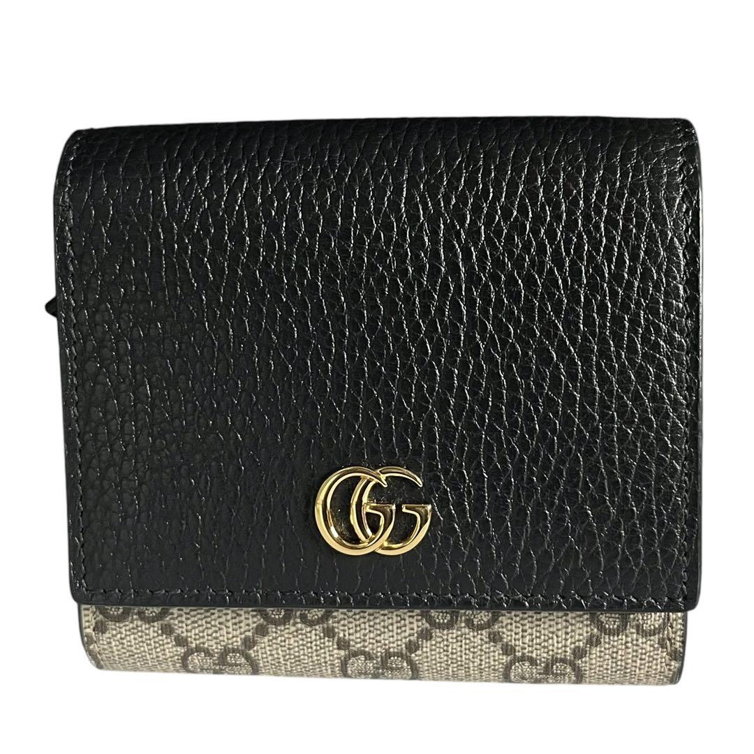 未使用級☆GUCCI☆ダブルGバイカラーミディアムウォレット2つ折り財布ブラック