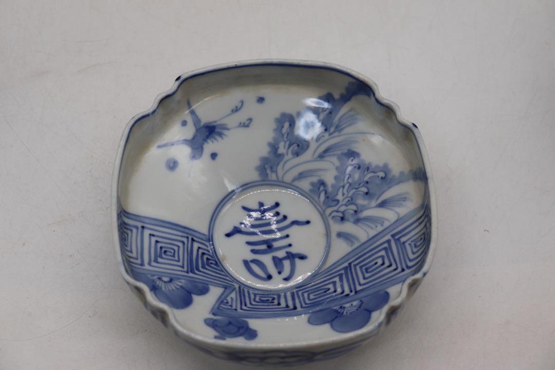 沸騰ブラドン 染付 時代 鶴紋角三つ鉢 メルカリ - 送料込み250712 工芸品