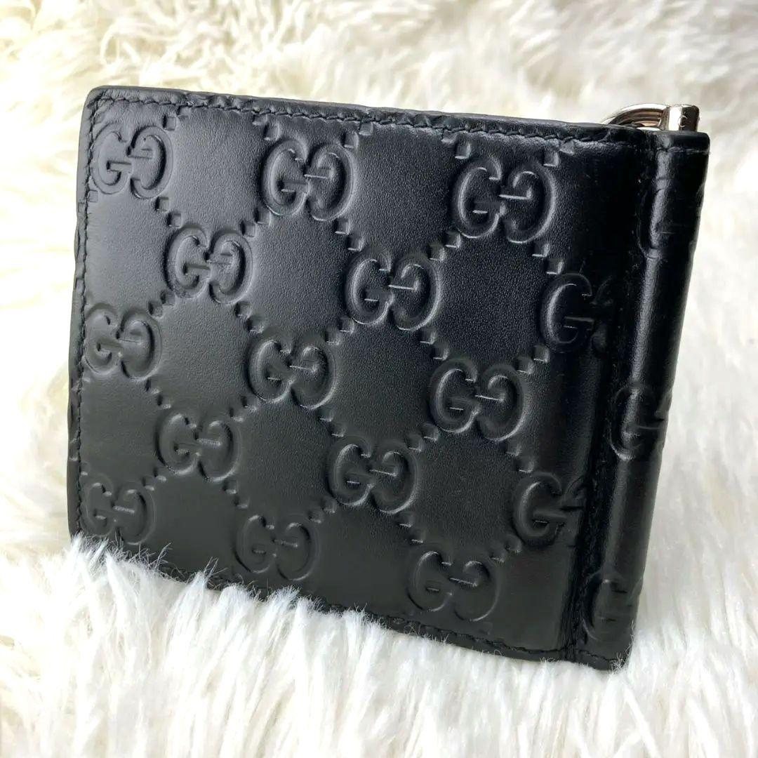✨美品✨グッチ マネークリップ 札入れ 財布 シマレザー GG柄 ブラック