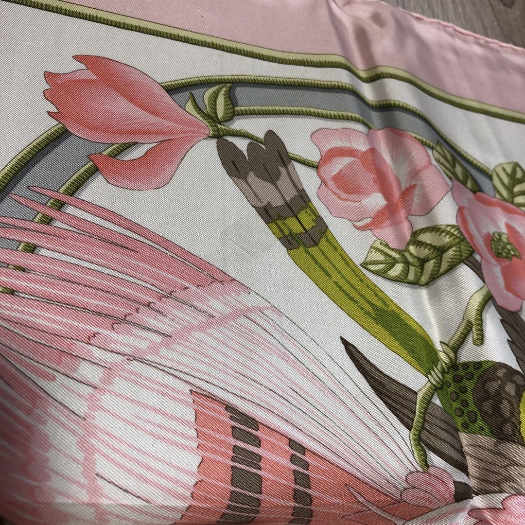 エルメス　スカーフ　鳥 花　シルク100％ 約90