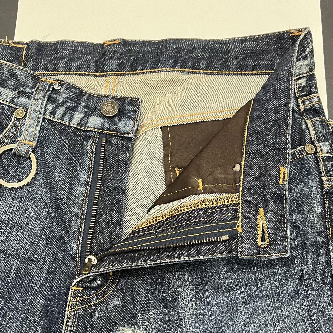 美品 マスターマインド 金糸 スカル 刺繍 ダブルウエスト デニム パンツ 加工 画像7